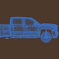 Blue GMC Truck Parked On City Street With High Rise Buildings And Night Lights