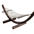 Wooden Frame Hammock With Net Design And Comfortable White Cushion For Outdoor Use