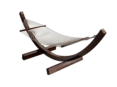 Wooden Frame Hammock With Net Design And Comfortable White Cushion For Outdoor Use 3d model