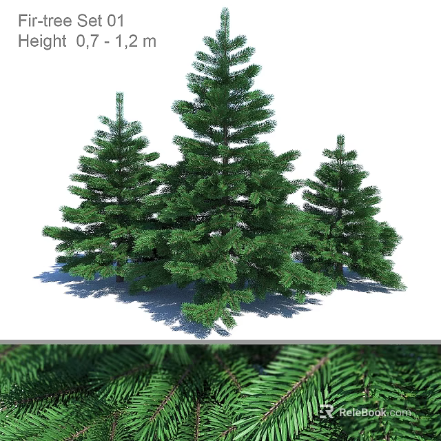 Green Three Pine Trees Decorative Ornament Set for Festive Home Decor 3d model 