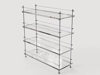 Modern Multi Tier Storage Shelf With Metal Frame And Transparent Shelves 3d model
