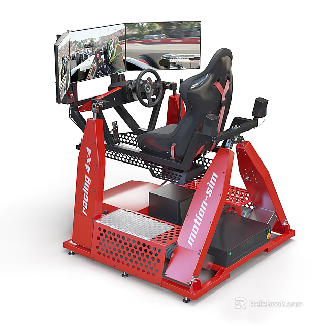 High Quality Racing Entertainment Appliance With Steering Wheel Seat And Multiple Screens 3d model 