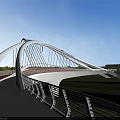Winding Modern Bridge with Curved Design Surrounded by Lush Greenery Over River