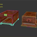 Decorative Ornament Set Red Wooden Carved Open Design And Drawer With Metal Handle