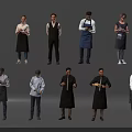 Diverse Group of Kitchen Staff Standing in Aprons Chef Hats and Professional Attire