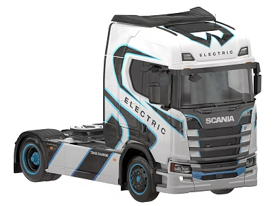 Scania Electric Truck With Modern White And Blue Exterior Design And Aerodynamic Cab 3d model