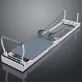 Pilates Reformer Equipment With White Frame Gray Bed Surface Cables And Springs