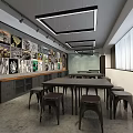 School Learning Space With Bookshelves Tables Chairs Wall Posters And Lighting