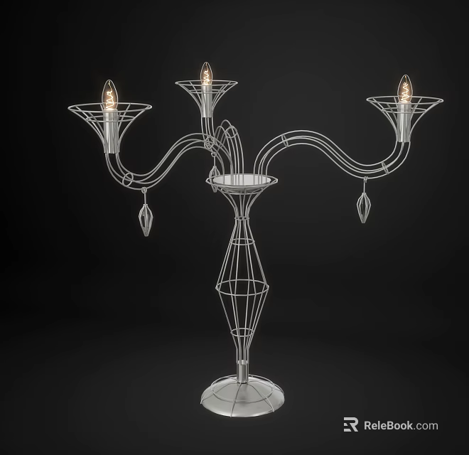 Geometric Multi Arm Table Lamp With Metal Frame And Decorative Pendants 3d model 