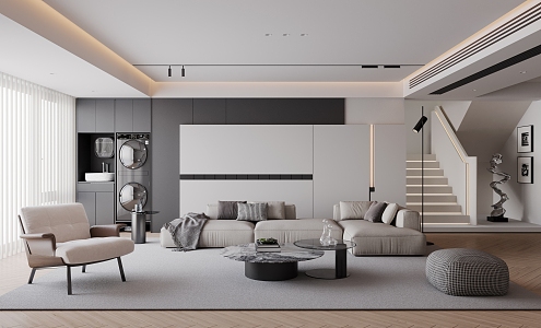 Modern Italian Style Living Room Sofa Coffee Table Combination Minimalist Leisure Sofa Chair Decorations Fantasy Curtain Floor Lamp Unhosted Lamp Living Room 3d model