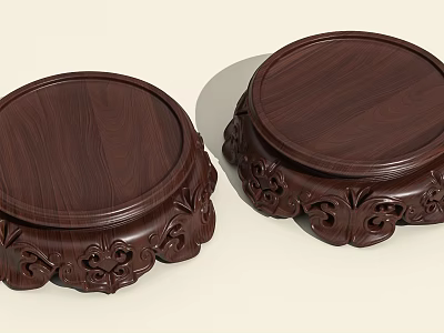Two Artistic Circular Wooden Carved Bases With Intricate Decorative Patterns 3d model
