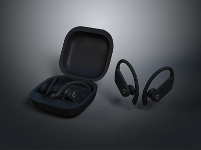 Black Wireless Earbuds With Charging Case And Ergonomic Ear Hooks Design 3d model