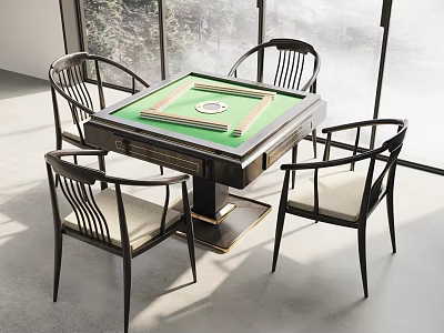 Modern Mahjong Table With Four Chairs In Bright Room 3d model