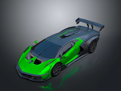 Green Supercar With Sleek Aerodynamic Design Black Roof And Rear Spoiler 3d model