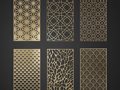 Decorative Room Dividers Featuring Intricate Geometric And Floral Patterns In Gold 3d model