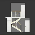 Spiral Staircase Model With Wooden Steps White Railing Platform And White Doors