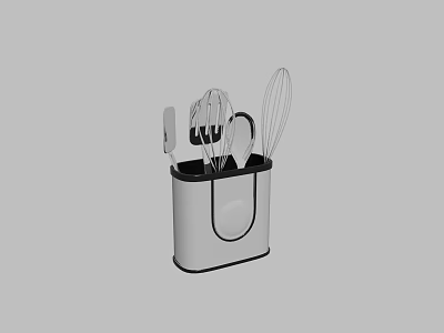 White Kitchen Utensil Organizer With Whisk Spatula And Cooking Tools 3d model