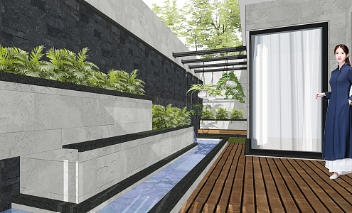 Modern courtyard landscape villa courtyard private roof garden 3d model