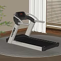Modern Indoor Treadmill Sports Equipment With Digital Display Round Carpet And Window Blinds