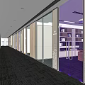 Modern Office Corridor Interior With Glass Partitions Wooden Panels And Carpeted Floor