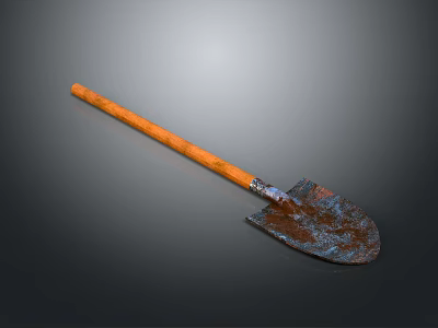 Rusty Shovel With Wooden Handle And Corroded Metal Blade For Garden Work 3d model