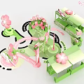 Inflatable Cherry Blossom Decorations With Green Pink Booth Path And Sign For Event