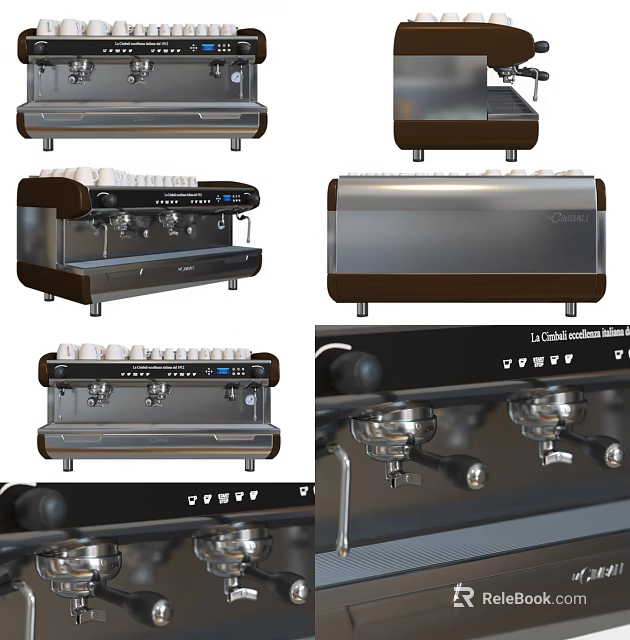 Stainless Steel Modern Coffee Machine For Kitchen With Multiple Spouts And Control Buttons 3d model