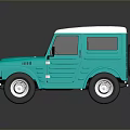 Turquoise Vintage Off Road Vehicle With White Roof And Shiny Wheels
