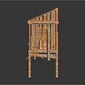 Wooden House Featuring Sloped Roof Wooden Fence Support Posts And Open Structure