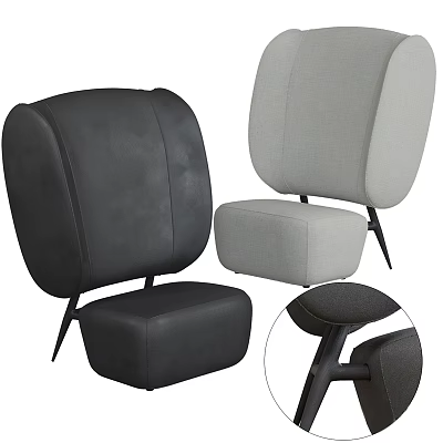 Modern Single Seater Sofa With Black Gray Upholstery And Metal Legs Design 3d model