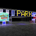 Vibrant Event Entrance Gateway With Neon PARK Lettering And Colorful Square Frames