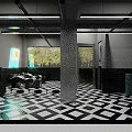 Modern Hair Salon Interior With Black White Diamond Floor Teal Cabinets And Styling Chairs