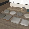 Modern Tea Table And Chairs With Round Square Cushions In Minimalist Interior