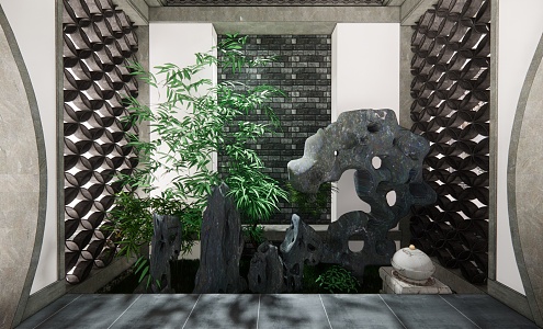 New Chinese style landscape sketch interior landscaping 3d model