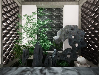 New Chinese style landscape sketch interior landscaping 3d model