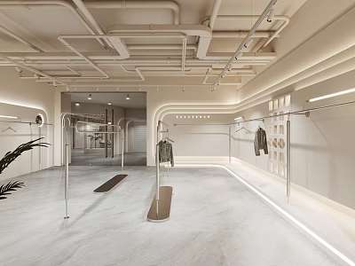 Modern Clothing Store Interior With Hangers Lighting And Minimalist Design 3d model