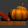 Orange Pumpkin On Wooden Cutting Board With Red Kitchen Tool For Home Use