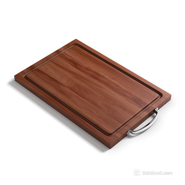 Natural Wood Cutting Board With Ergonomic Metal Handle For Kitchen Use 3d model 