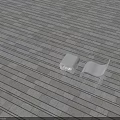 Two White Stools One Square And One Curved On Gray Striped Floor 3d model