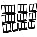 Various Black Window Frames With Different Sizes And Styles Arranged Together 3d model