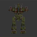 Green Camouflage Battle Mech Robot 3D Model With Bipedal Biomechanical Design And Armored Weapons