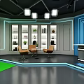Modern Public Office Space With Octagonal Design Multifunctional Zones Green Lounge TV And Glass Walls