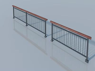 Modern Railings With Black Metal Frames And Brown Wooden Handrails 3d model