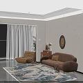 Modern Wooden Console Table with Drawers Shelves Floor Lamp Green Plant and Decorative Painting