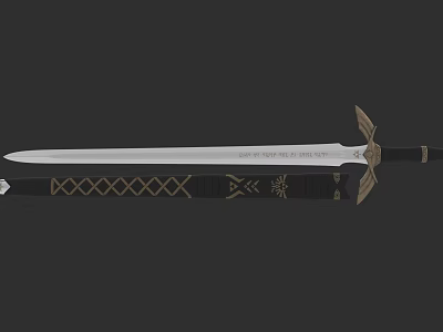 Ornamental Silver Sword With Black Hilt And Gold Engraved Details 3d model