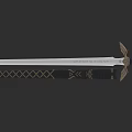 Ornamental Silver Sword With Black Hilt And Gold Engraved Details