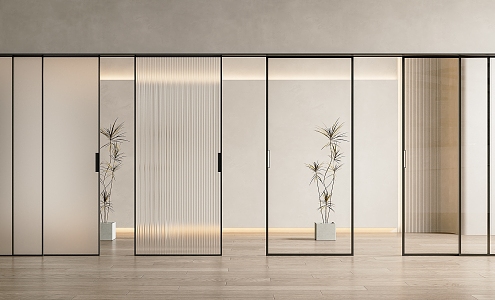 Modern sliding door glass door sliding door hanging rail sliding door frosted glass sliding door Changhong glass sliding door 3d model