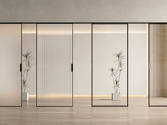 Modern sliding door glass door sliding door hanging rail sliding door frosted glass sliding door Changhong glass sliding door 3d model