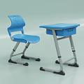 Blue Desk And Chair Set With Perforated Backrest Drawer Gray Legs Non Slip Pads