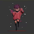 Purple Hair Character With Glasses Pink Sweater Red Wings Boxing Gloves On Pentagram Stars